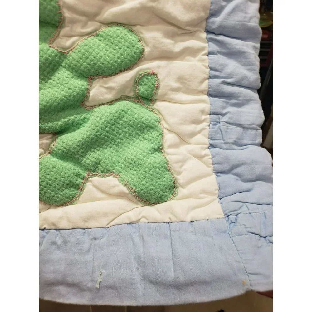 Handmade Baby Quilt, Animal Applique, Blue & White 33